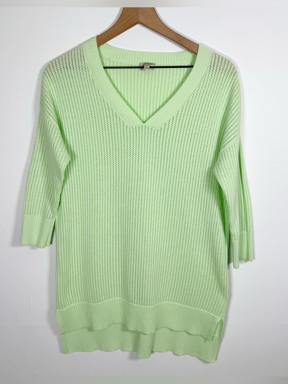 CREMIEUX Women’s Mint Green V-Neck Open Oversized Knit Tunic Sweater Sz S